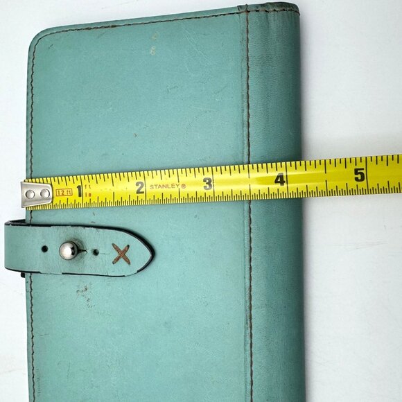 Franklin Covey Full-Grain Leather Planner Cover 7 X 4.25 Turquoise Strap Vtg - Picture 2 of 16
